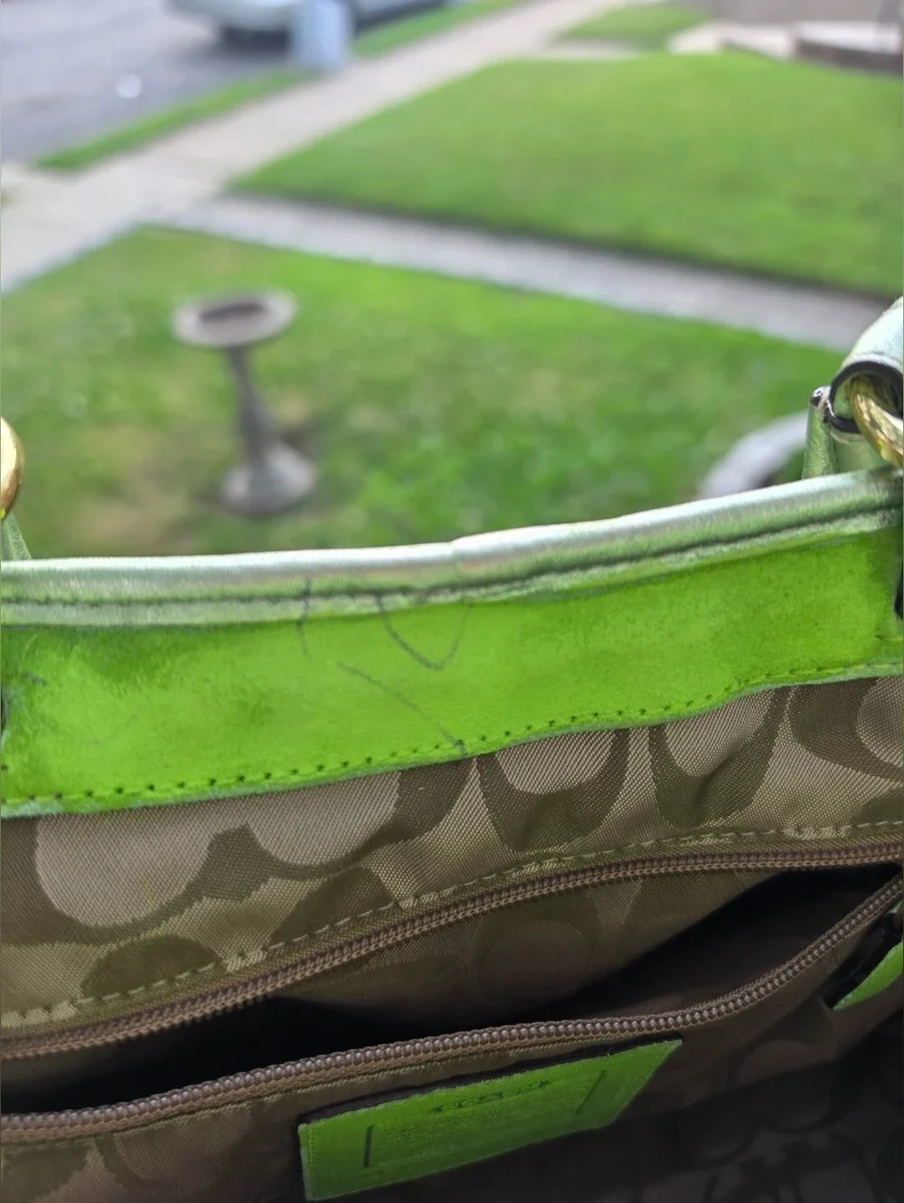 Vintage  Coach Woven Straw Satchel, Green Suade Leather.2004
